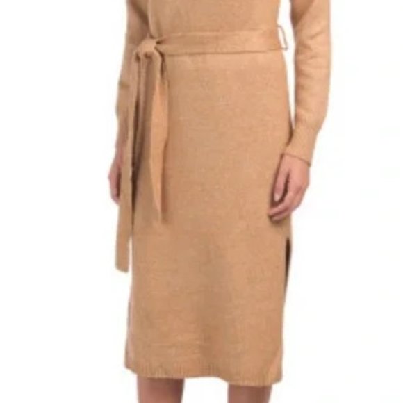 Rachel and Zoe Size 2X Long Sweater Dress with Tie Light Brown Turtleneck NWt - Picture 6 of 6